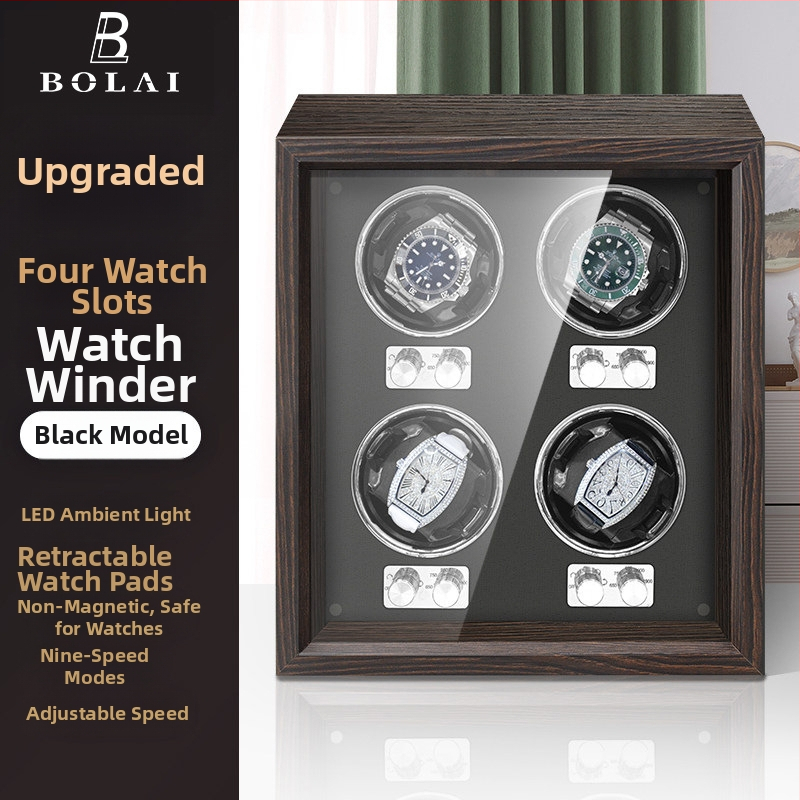 BOLAI Koka Pulksteņu Šakers un Rotators, Kluss, Pretmagnētisks, Automātisks ar Glabāšanas Kastīti
