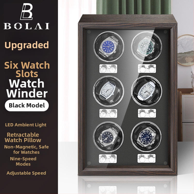 BOLAI Koka Pulksteņu Šakers un Rotators, Kluss, Pretmagnētisks, Automātisks ar Glabāšanas Kastīti