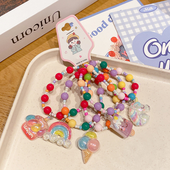 Gyerekeknek készült karkötő, rajzfilmszerű stílus, műanyag/gyanta gyöngyök, kézzel készült, Hercegnő sorozat, 3-6, 6-10 és 10+ éveseknek