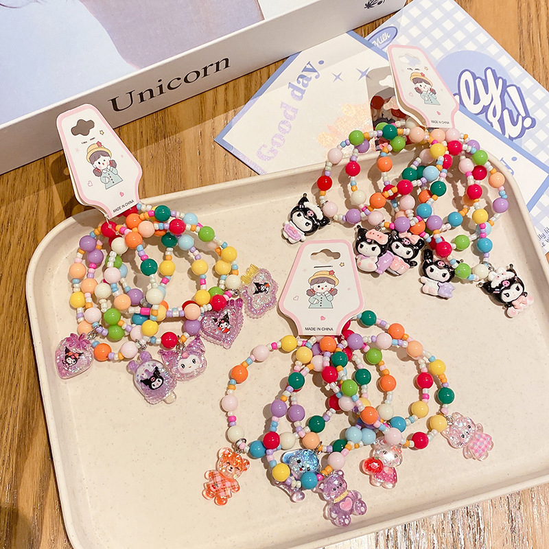 Gyerekeknek készült karkötő, rajzfilmszerű stílus, műanyag/gyanta gyöngyök, kézzel készült, Hercegnő sorozat, 3-6, 6-10 és 10+ éveseknek