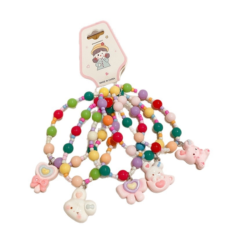 Gyerekeknek készült karkötő, rajzfilmszerű stílus, műanyag/gyanta gyöngyök, kézzel készült, Hercegnő sorozat, 3-6, 6-10 és 10+ éveseknek