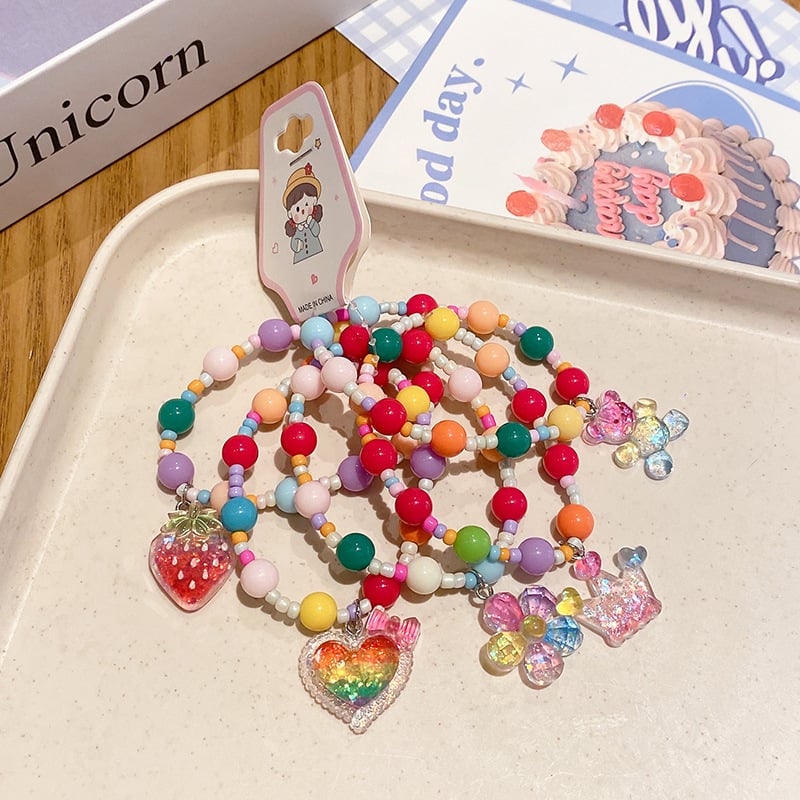 Gyerekeknek készült karkötő, rajzfilmszerű stílus, műanyag/gyanta gyöngyök, kézzel készült, Hercegnő sorozat, 3-6, 6-10 és 10+ éveseknek