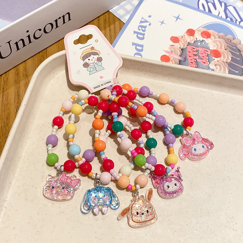 Gyerekeknek készült karkötő, rajzfilmszerű stílus, műanyag/gyanta gyöngyök, kézzel készült, Hercegnő sorozat, 3-6, 6-10 és 10+ éveseknek