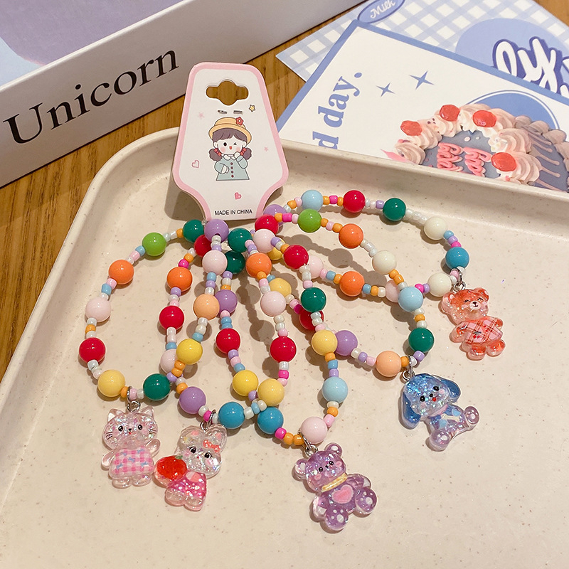 Gyerekeknek készült karkötő, rajzfilmszerű stílus, műanyag/gyanta gyöngyök, kézzel készült, Hercegnő sorozat, 3-6, 6-10 és 10+ éveseknek