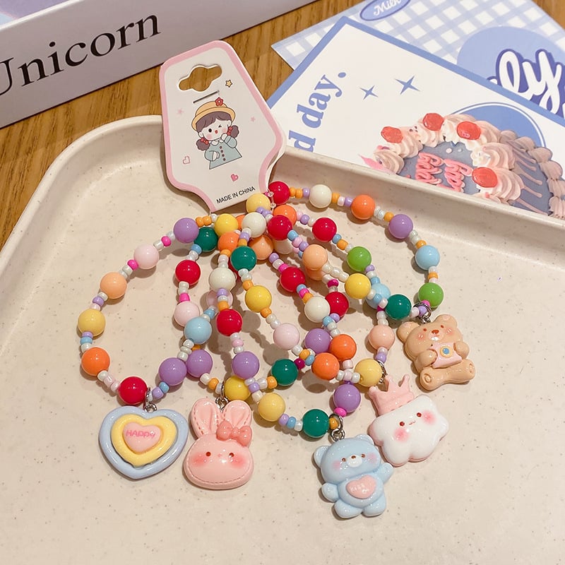 Gyerekeknek készült karkötő, rajzfilmszerű stílus, műanyag/gyanta gyöngyök, kézzel készült, Hercegnő sorozat, 3-6, 6-10 és 10+ éveseknek