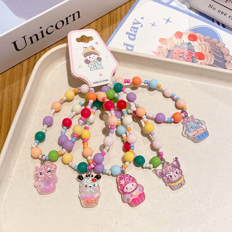 Gyerekeknek készült karkötő, rajzfilmszerű stílus, műanyag/gyanta gyöngyök, kézzel készült, Hercegnő sorozat, 3-6, 6-10 és 10+ éveseknek