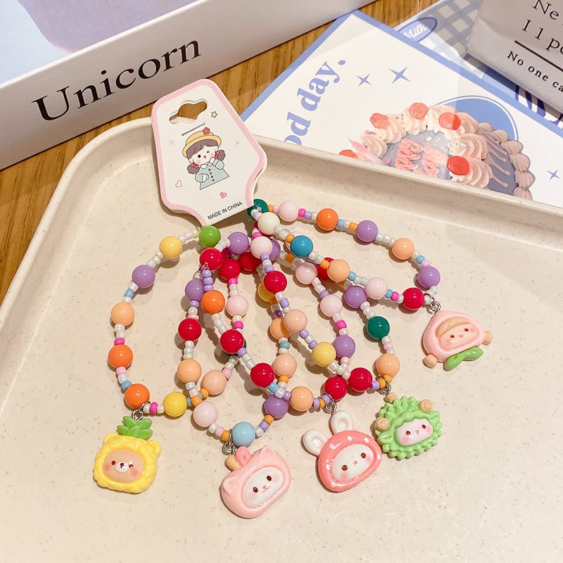 Gyerekeknek készült karkötő, rajzfilmszerű stílus, műanyag/gyanta gyöngyök, kézzel készült, Hercegnő sorozat, 3-6, 6-10 és 10+ éveseknek