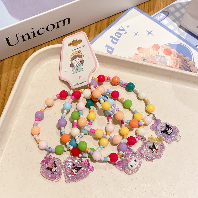 Gyerekeknek készült karkötő, rajzfilmszerű stílus, műanyag/gyanta gyöngyök, kézzel készült, Hercegnő sorozat, 3-6, 6-10 és 10+ éveseknek