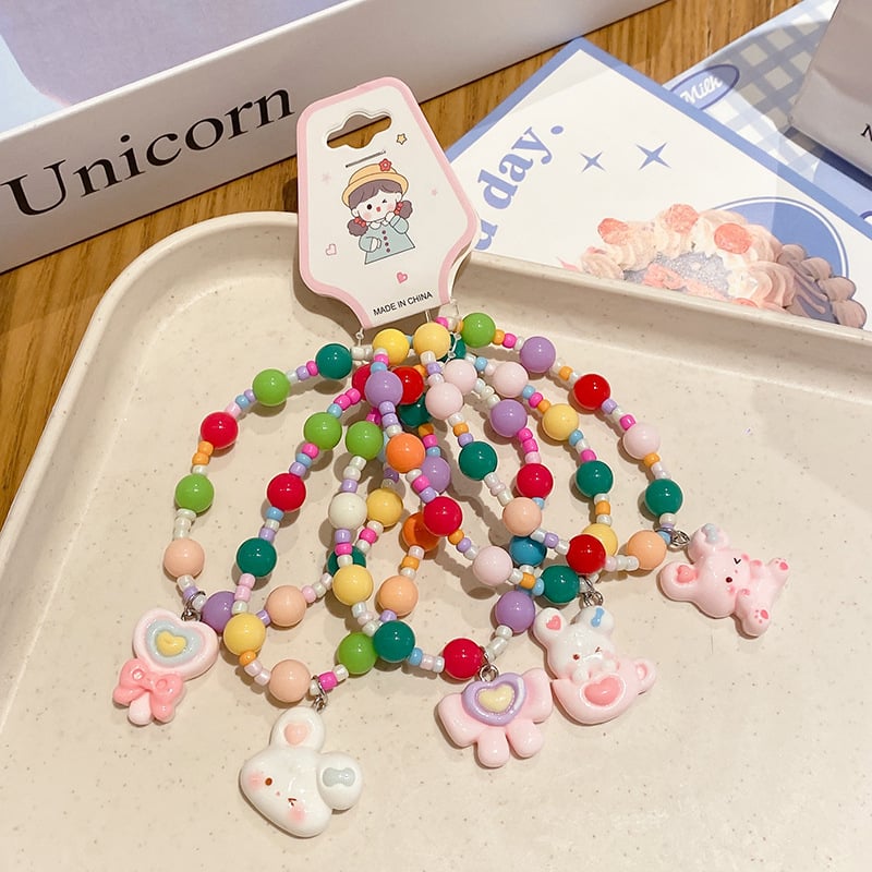 Gyerekeknek készült karkötő, rajzfilmszerű stílus, műanyag/gyanta gyöngyök, kézzel készült, Hercegnő sorozat, 3-6, 6-10 és 10+ éveseknek