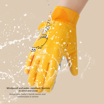 Bērnu ziemas cimdi no neilona, slēpošanai, karikatūras raksts, silti, vecums 5–10 gadi