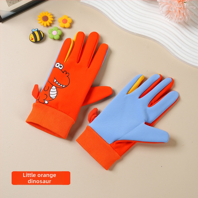 Bērnu ziemas cimdi no neilona, slēpošanai, karikatūras raksts, silti, vecums 5–10 gadi