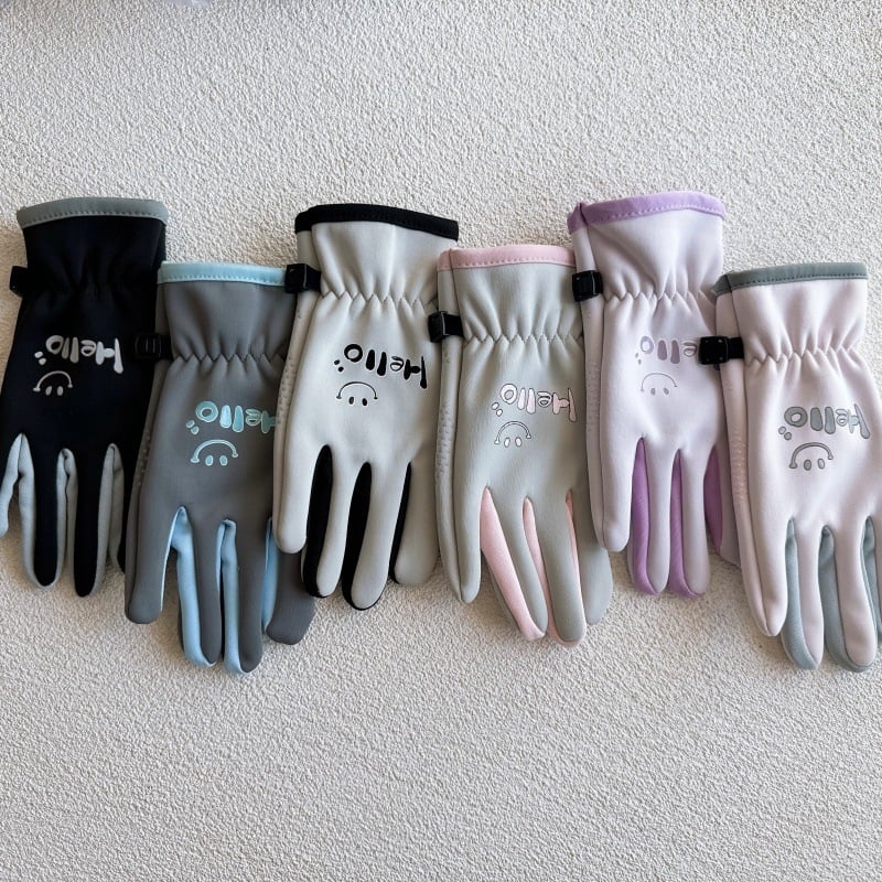 Bērnu ziemas cimdi no auduma, ar karikatūras dizainu un atdalītiem pirkstiem, saglabā siltumu, vecuma 6–10 gadi