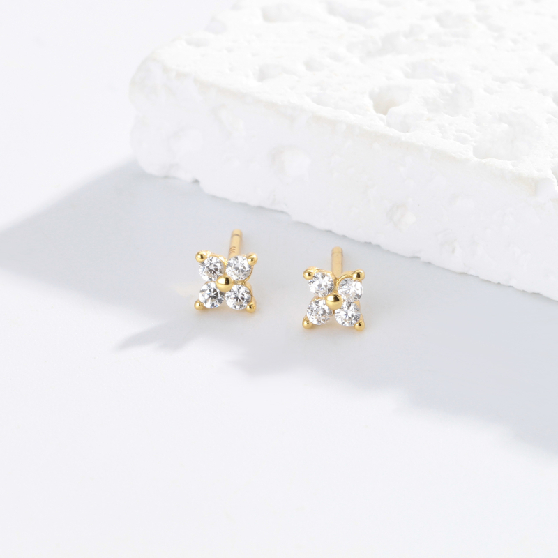 Naušnice od srebra S925, dizajn cvijet–zvijezda, cirkon ugraviran, elektroplatirane završne obrade