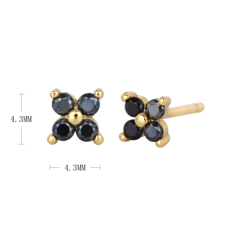 Naušnice od srebra S925, dizajn cvijet–zvijezda, cirkon ugraviran, elektroplatirane završne obrade