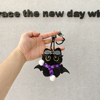 Pliušinis pakabukas rankinėms: didelių akių demonė katė, originalus dizainas, raštai su meškiu, kiaulyte ir kitomis mažomis gyvūnėlėmis