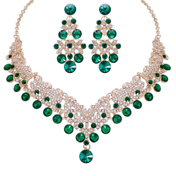 Vjenčani set: ogrlica i naušnice s Rhinestone, Water-Wave lanac, duljina 21–50 cm, težina 60 g