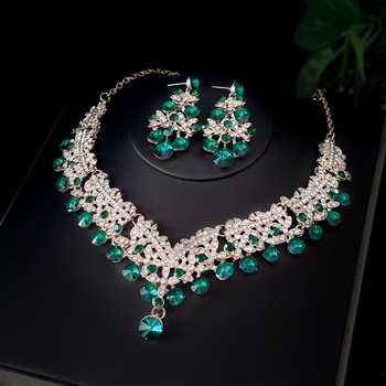 Vjenčani set: ogrlica i naušnice s Rhinestone, Water-Wave lanac, duljina 21–50 cm, težina 60 g