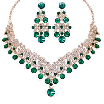 Vjenčani set: ogrlica i naušnice s Rhinestone, Water-Wave lanac, duljina 21–50 cm, težina 60 g
