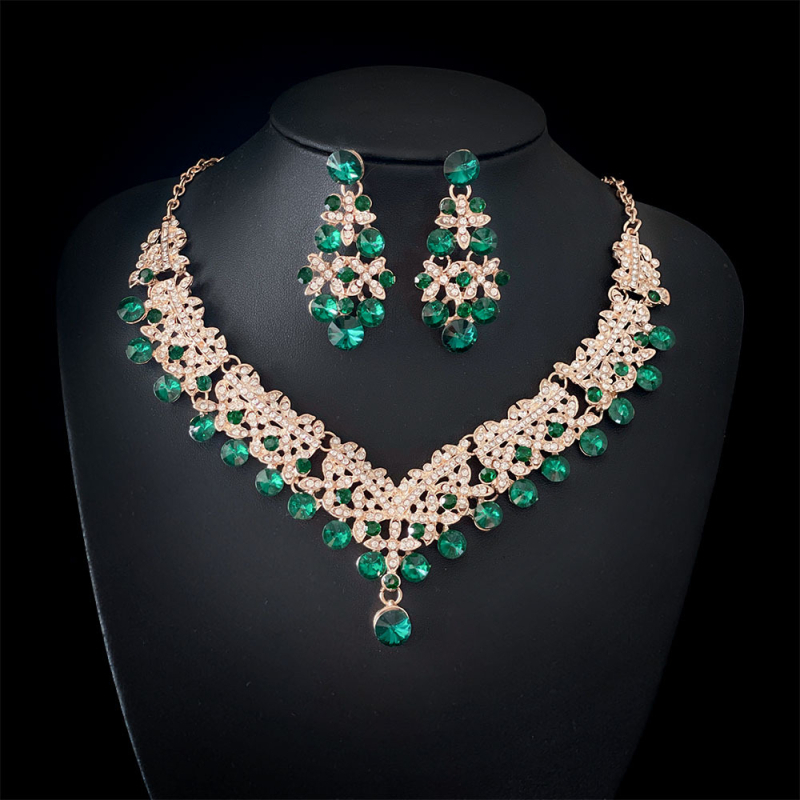 Vjenčani set: ogrlica i naušnice s Rhinestone, Water-Wave lanac, duljina 21–50 cm, težina 60 g