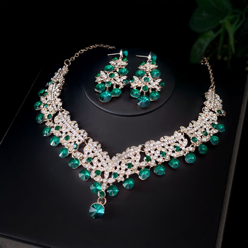 Vjenčani set: ogrlica i naušnice s Rhinestone, Water-Wave lanac, duljina 21–50 cm, težina 60 g