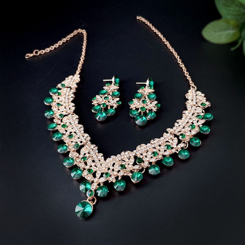 Vjenčani set: ogrlica i naušnice s Rhinestone, Water-Wave lanac, duljina 21–50 cm, težina 60 g
