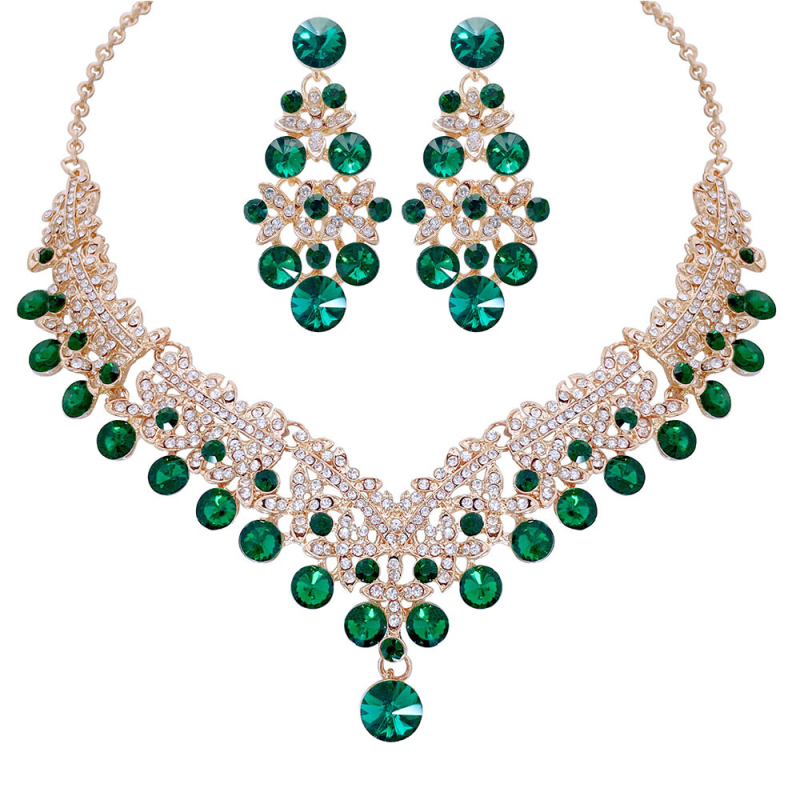 Vjenčani set: ogrlica i naušnice s Rhinestone, Water-Wave lanac, duljina 21–50 cm, težina 60 g