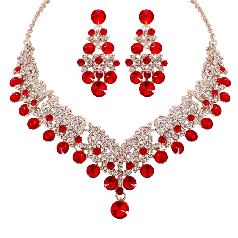 Vjenčani set: ogrlica i naušnice s Rhinestone, Water-Wave lanac, duljina 21–50 cm, težina 60 g