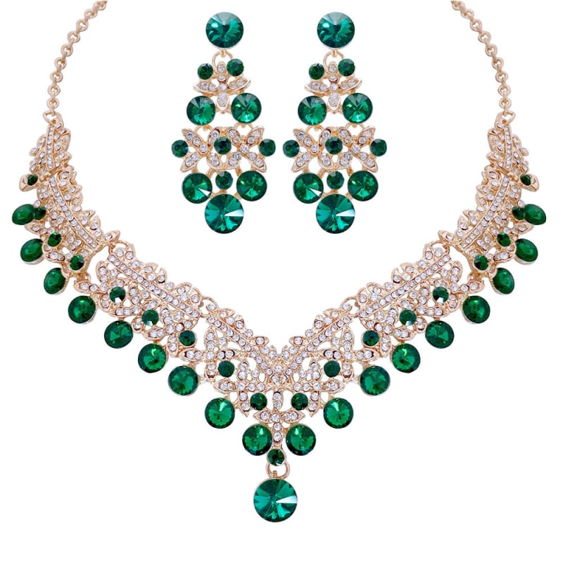 Vjenčani set: ogrlica i naušnice s Rhinestone, Water-Wave lanac, duljina 21–50 cm, težina 60 g