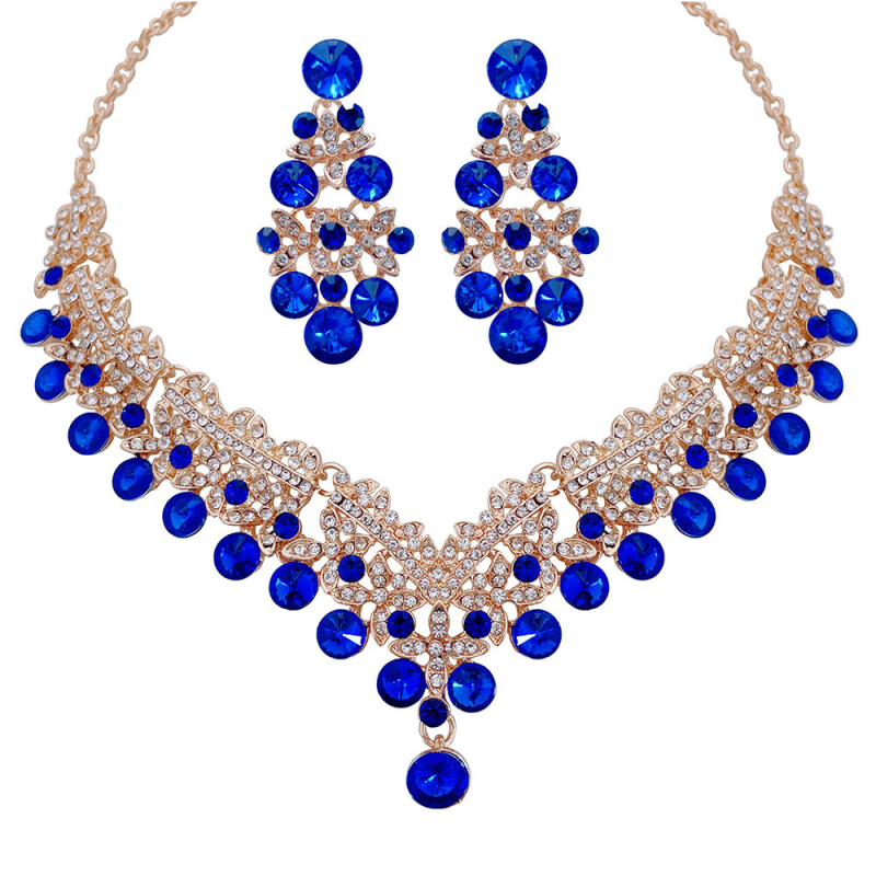Vjenčani set: ogrlica i naušnice s Rhinestone, Water-Wave lanac, duljina 21–50 cm, težina 60 g