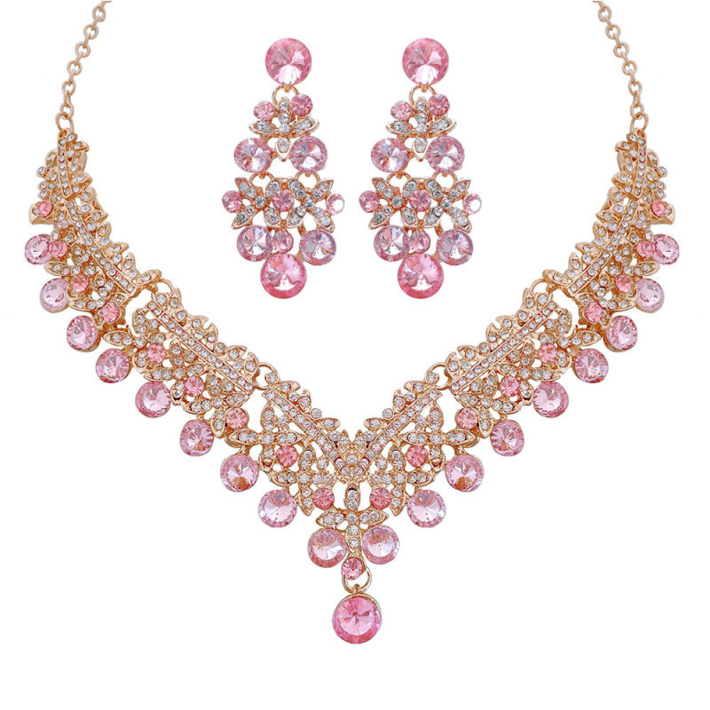 Vjenčani set: ogrlica i naušnice s Rhinestone, Water-Wave lanac, duljina 21–50 cm, težina 60 g