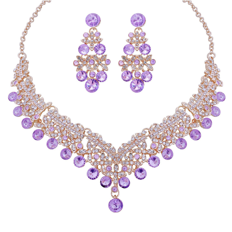 Vjenčani set: ogrlica i naušnice s Rhinestone, Water-Wave lanac, duljina 21–50 cm, težina 60 g