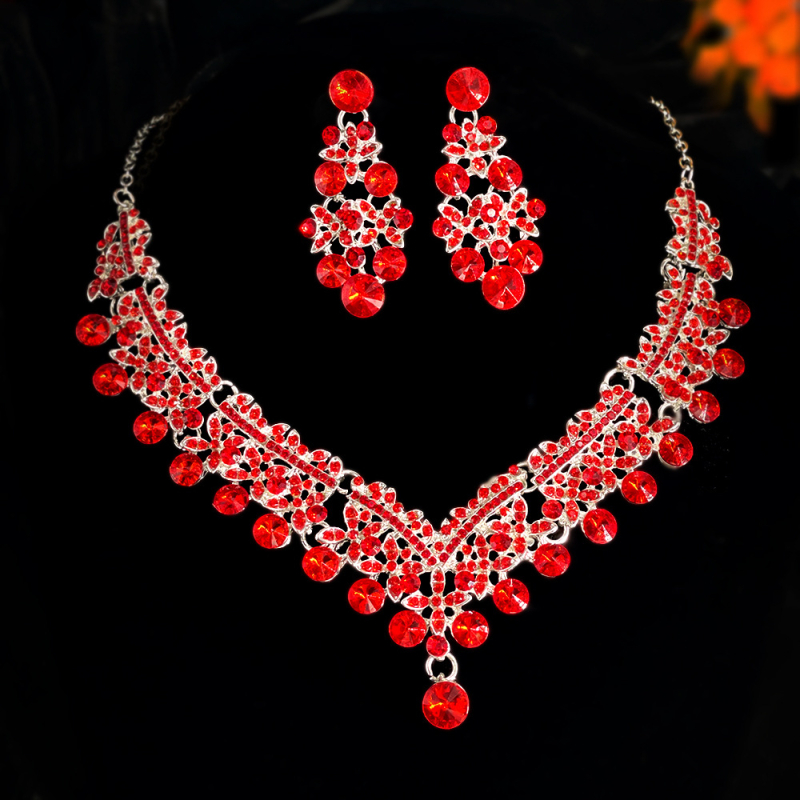 Vjenčani set: ogrlica i naušnice s Rhinestone, Water-Wave lanac, duljina 21–50 cm, težina 60 g
