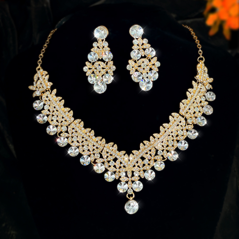 Vjenčani set: ogrlica i naušnice s Rhinestone, Water-Wave lanac, duljina 21–50 cm, težina 60 g