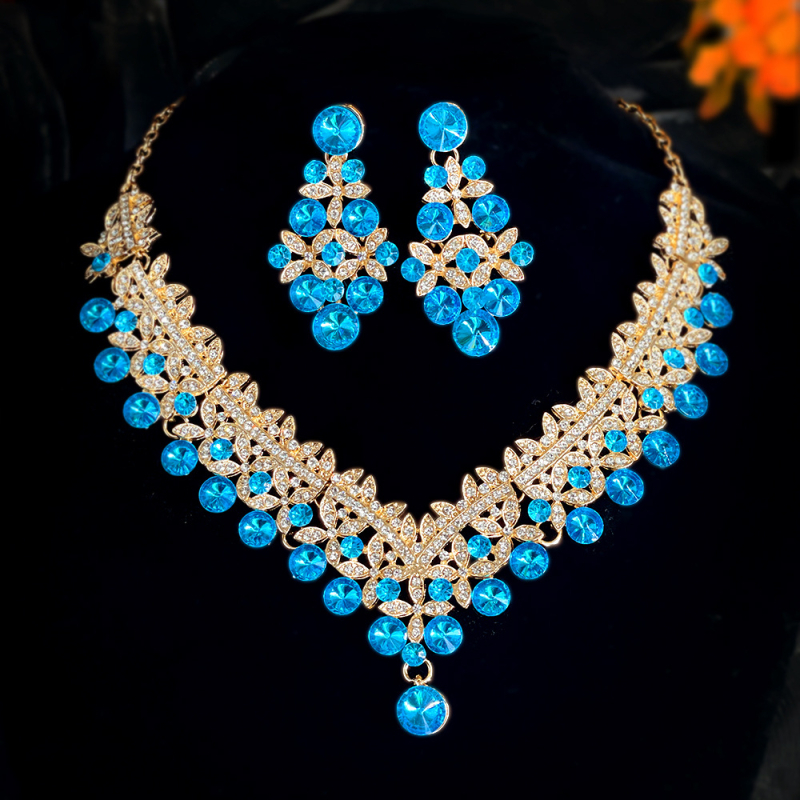 Vjenčani set: ogrlica i naušnice s Rhinestone, Water-Wave lanac, duljina 21–50 cm, težina 60 g