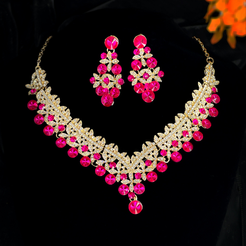 Vjenčani set: ogrlica i naušnice s Rhinestone, Water-Wave lanac, duljina 21–50 cm, težina 60 g