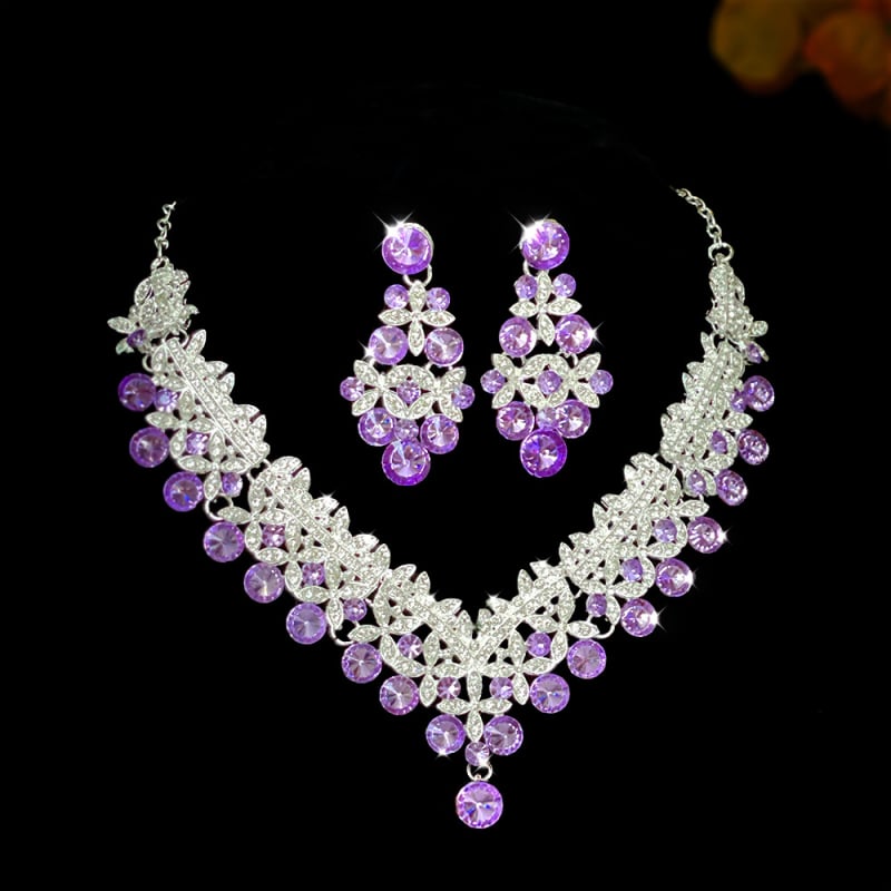Vjenčani set: ogrlica i naušnice s Rhinestone, Water-Wave lanac, duljina 21–50 cm, težina 60 g