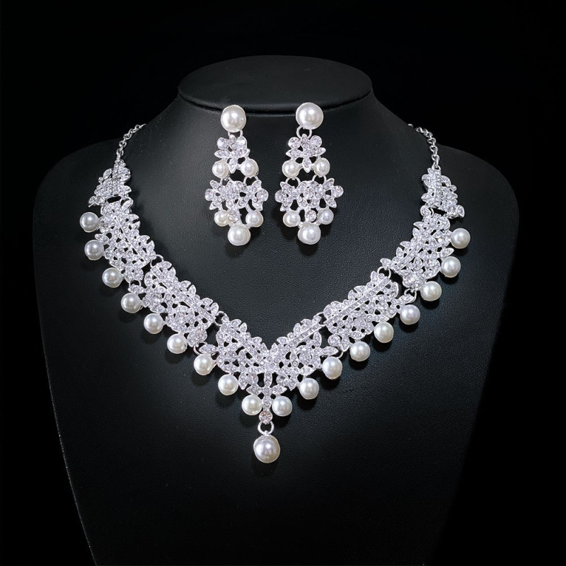 Vjenčani set: ogrlica i naušnice s Rhinestone, Water-Wave lanac, duljina 21–50 cm, težina 60 g