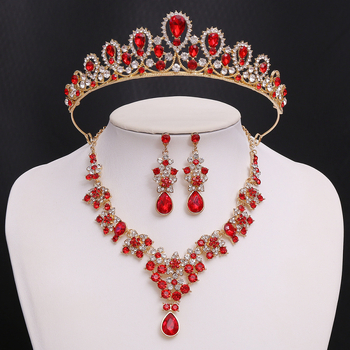 Vjenčani trodjelni set nakita: kruna, ogrlica i ukras za kosu; legura, rhinestone, križni lanac; uzorak: križ/kruna/romanske brojke