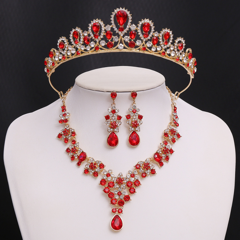 Vjenčani trodjelni set nakita: kruna, ogrlica i ukras za kosu; legura, rhinestone, križni lanac; uzorak: križ/kruna/romanske brojke