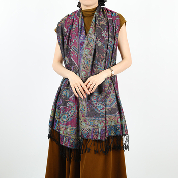 Yidongba Ženski pamukasti jacquard dugi šal s Paisley etničkim uzorkom