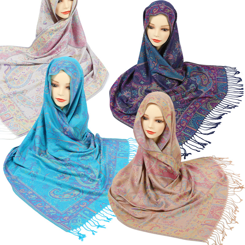 Yidongba Ženski pamukasti jacquard dugi šal s Paisley etničkim uzorkom