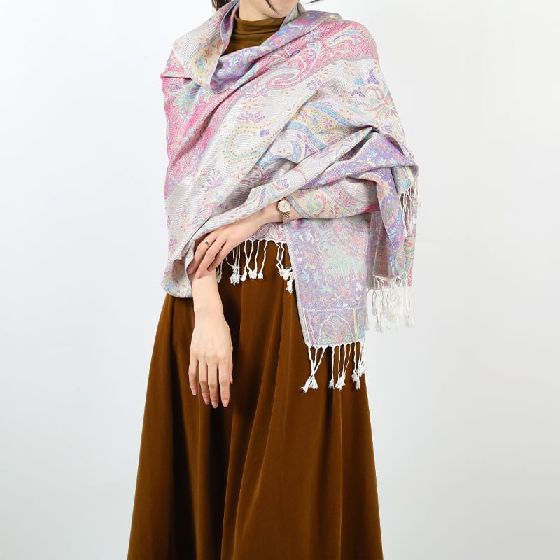 Yidongba Ženski pamukasti jacquard dugi šal s Paisley etničkim uzorkom