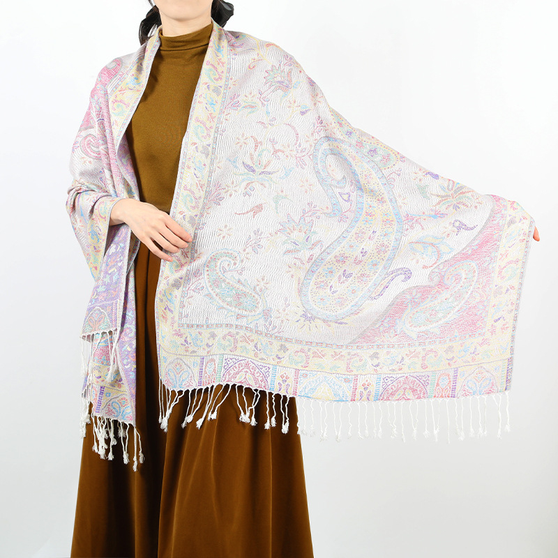 Yidongba Ženski pamukasti jacquard dugi šal s Paisley etničkim uzorkom