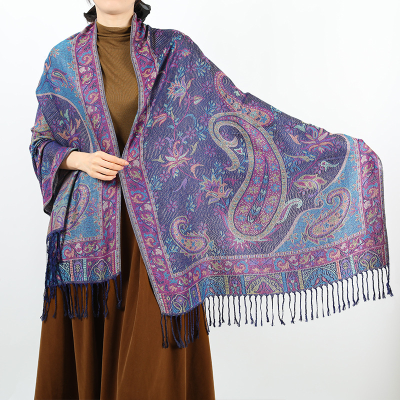 Yidongba Ženski pamukasti jacquard dugi šal s Paisley etničkim uzorkom