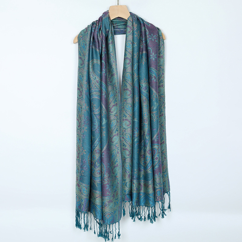 Yidongba Ženski pamukasti jacquard dugi šal s Paisley etničkim uzorkom