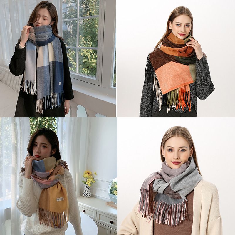 Каре шал от полиестер с имитация на кашмир, плетено, запазва топлината, зима