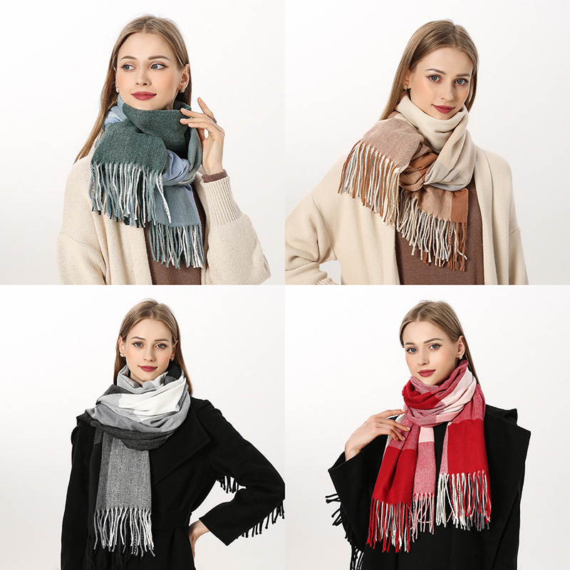 Каре шал от полиестер с имитация на кашмир, плетено, запазва топлината, зима