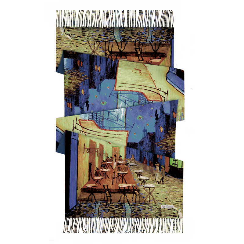 Šal od imitacijskog kašmira s otiskom Van Gogha, retro stil književnosti i umjetnosti, ravno tkanje, zimska toplina, 100% poliester