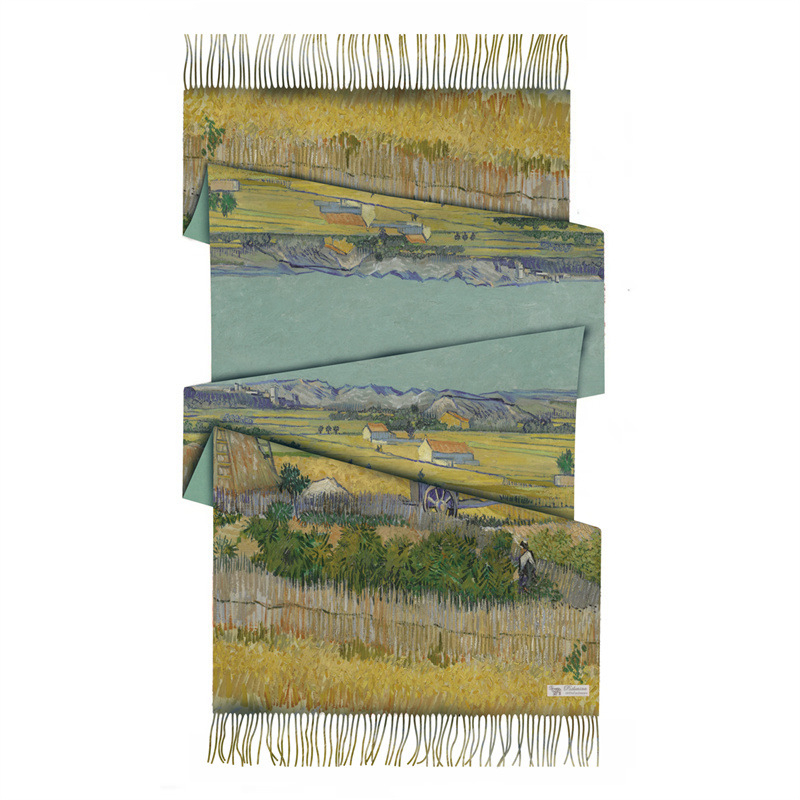 Šal od imitacijskog kašmira s otiskom Van Gogha, retro stil književnosti i umjetnosti, ravno tkanje, zimska toplina, 100% poliester