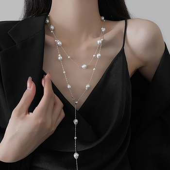 Geometrijski višeslojni ogrlica od umjetnih bisera — Kaitin Jewelry, elegantan stil za žene